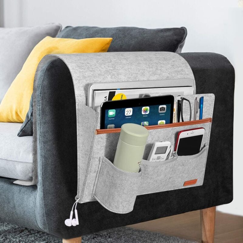 Sofa-Organizer, 4 Fächer mit Flaschenhalter, Hängeaufbewahrungstasche für die Armlehne, für Flaschen, Zeitschriften, Fernbedienungen, Handys, Tablets