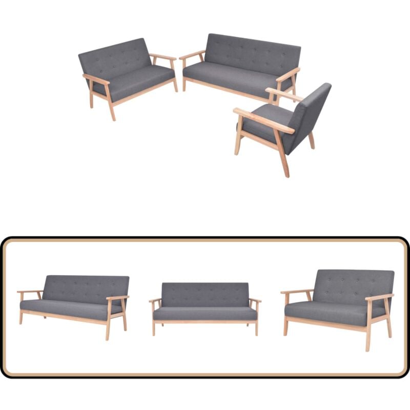 Sofa-Set 3-tlg. Stoff Dunkelgrau - Komfortables Sofa - Wohnlandschaft - Couchgarnitur - Esszimmerstuhl - Lounge Möbel
