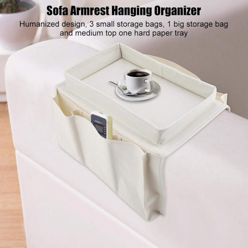 Sofa-Stuhl-Armlehnen-Organizer, rutschfester Armlehnen-Organizer für Telefon, Bücher, Zeitschriften, TV-Fernbedienung (Beige)