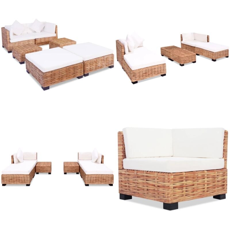 Sofagarnitur 16-tlg. Natürliches Rattan - Sofagarnitur - Rattan Möbel - Wohnzimmersofa - Eckcouch - Couchgarnitur - Home & Living