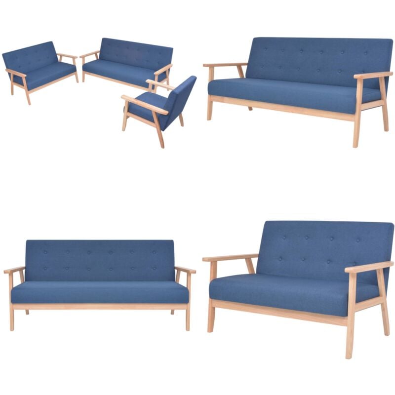 Sofagarnitur 3-tlg. Stoff Blau - Sofagarnitur - Couchgarnitur - Wohnlandschaft - Esszimmerstuhl - Lounge Möbel - Home & Living
