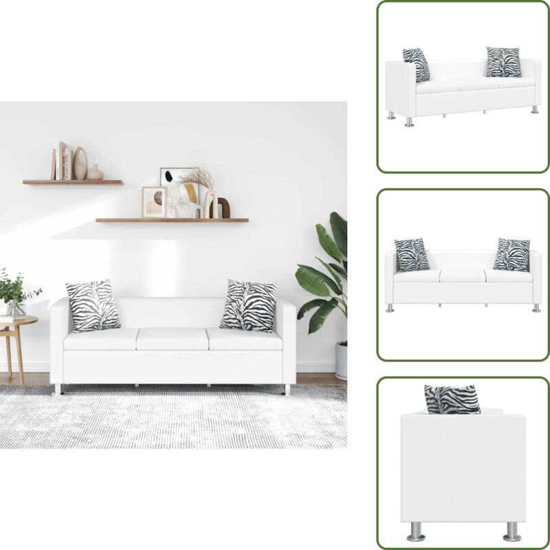 Sofa 3-Sitzer Kunstleder Weiß - 3-Sitzer Sofa - Couch - Wohnzimmersofa - Ledercouch - Weißer Sofa