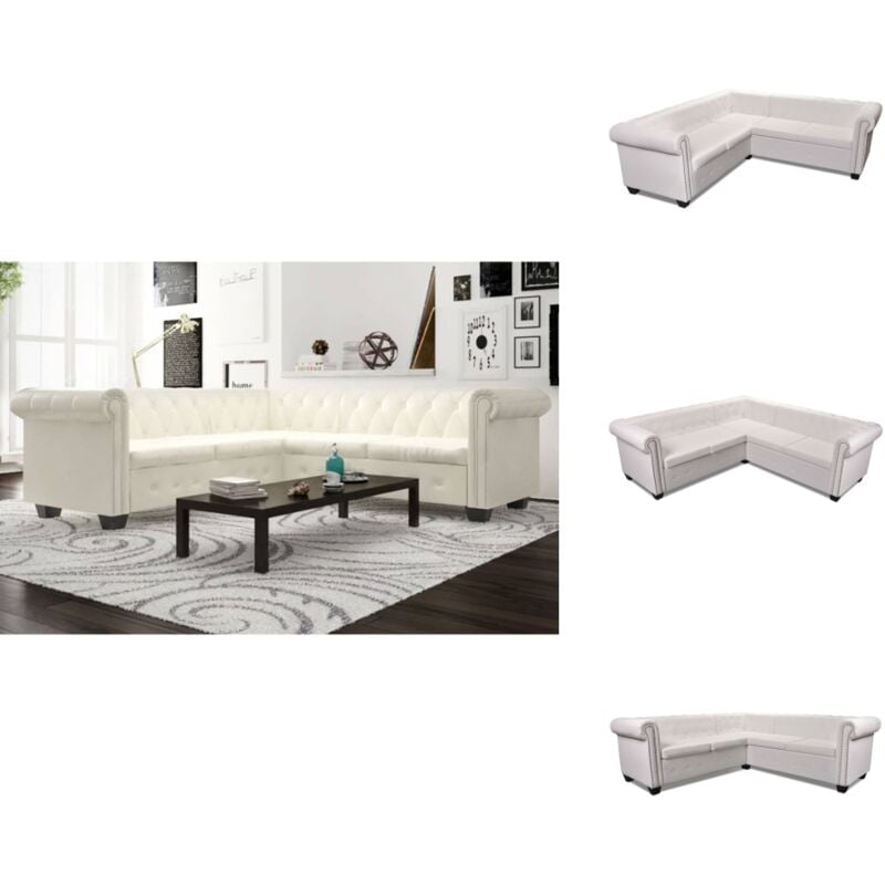 Chesterfield-Ecksofa 5-Sitzer Kunstleder Weiß - Eckcouch - Chesterfield Sofa - Leder Couch - Weisses Sofa - Lounge Möbel