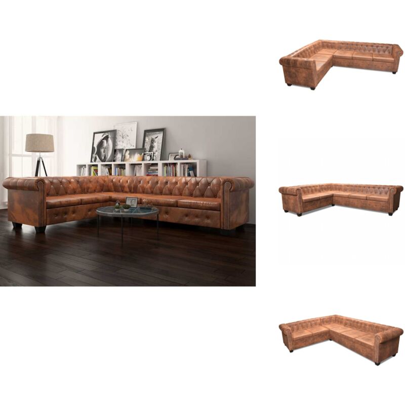 Vidaxl - Chesterfield-Ecksofa 6-Sitzer Kunstleder Braun - Eckcouch - Lederlook Couch - Sofas - Ecksofa - Wohnzimmer Möbel