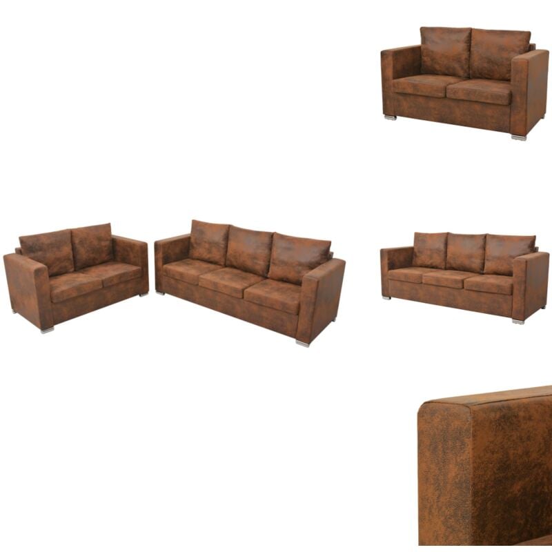 Sofagarnitur 2-tlg. Künstliches Wildleder - Sofagarnitur - Couchgarnitur - Ledercouch - Vintage Möbel - Wohnzimmer Dekoration