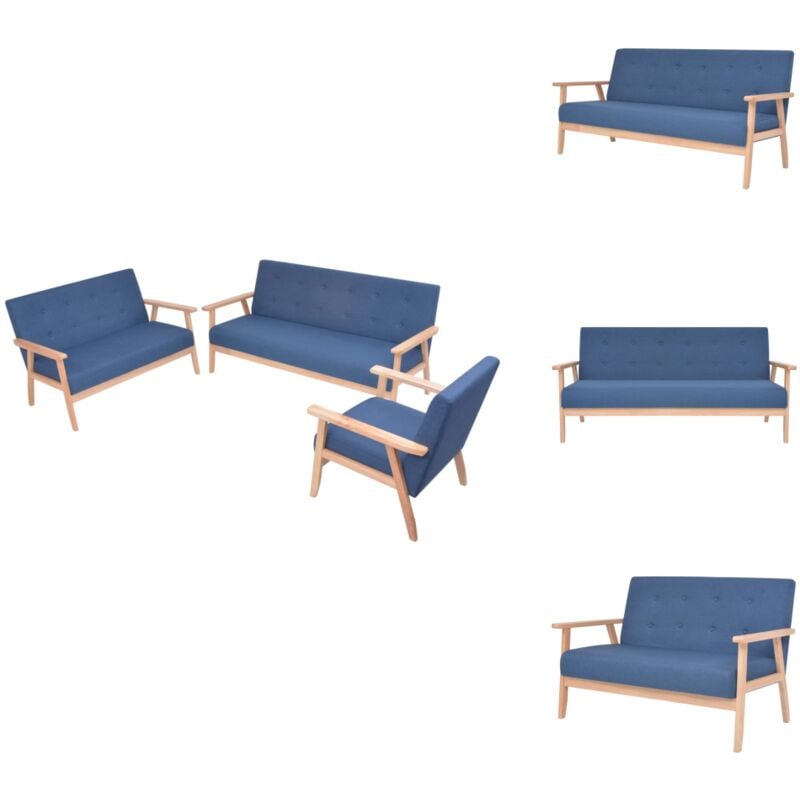 Sofagarnitur 3-tlg. Stoff Blau - Sofagarnitur - Couchgarnitur - Wohnlandschaft - Esszimmerstuhl - Lounge Möbel