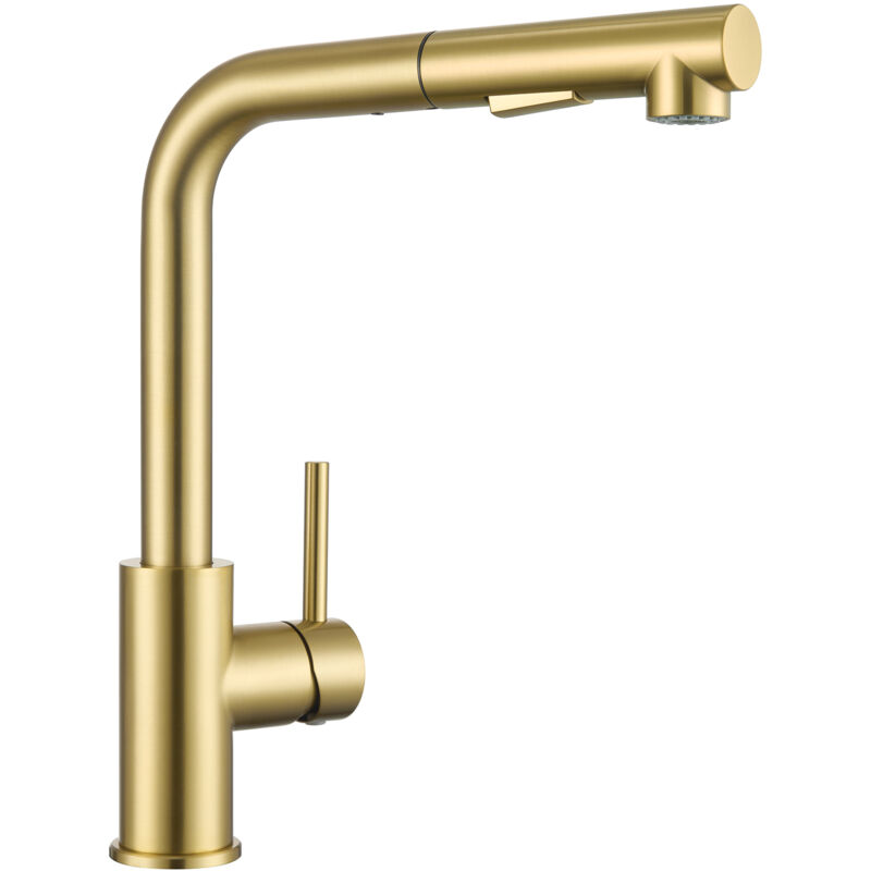 Küchenarmatur Ausziehbarer Wasserhahn – 2 Strahlarten, 360° drehbar Hochdruck Mischbatterie Küche, Gebürstetes Gold