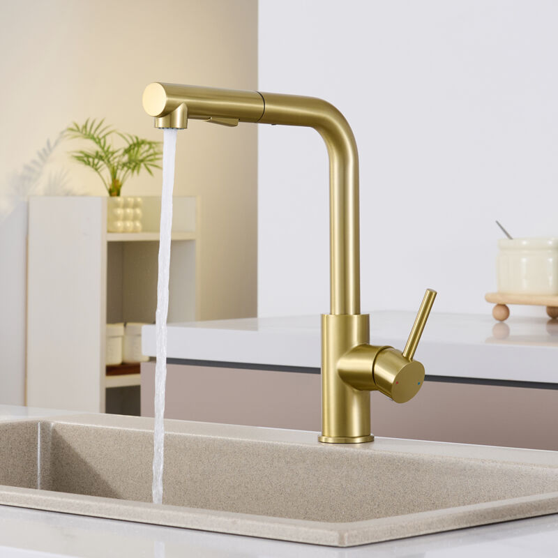 Sofetiy Max Küchenarmatur Ausziehbarer Wasserhahn – 2 Strahlarten, 360° drehbar Hochdruck Mischbatterie Küche, Gebürstetes Gold