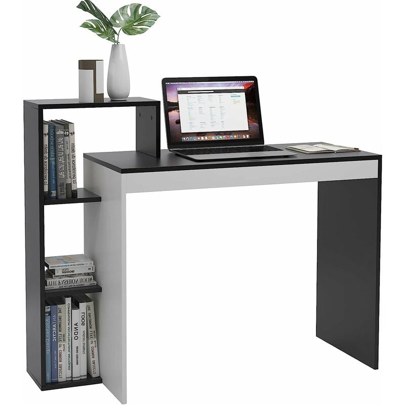 Computertisch, kleine Tische mit Regal, Schwarz, 90 cm, Holztische, Tische mit Stauraum, Workbench, Familie, Büro, Schwarz/Weiß - Soges