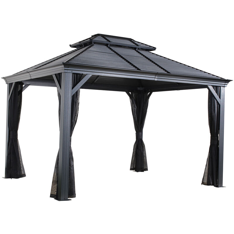 Alu Pavillon Mykonos 1216 Hardtop Pavillon mit Moskitonetz Grau 484x364x306 cm - Sojag