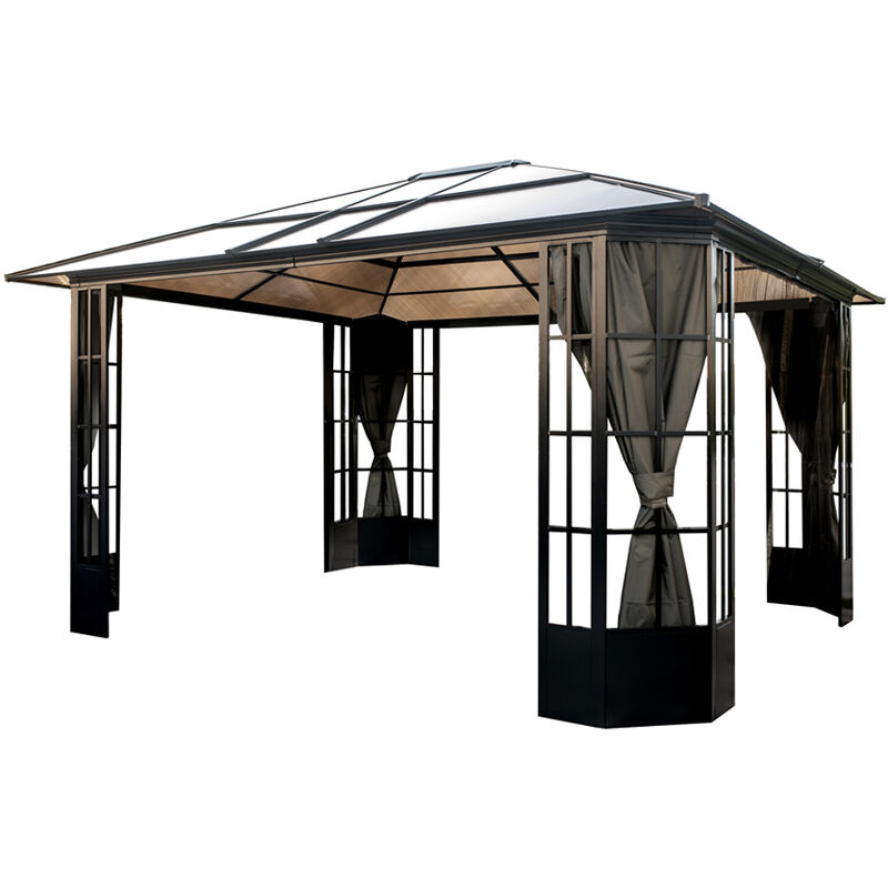 Aluminium Pavillon Savino 1214 Hardtop Pavillon mit Moskitonetz Schwarz 338x397x280 cm - Sojag