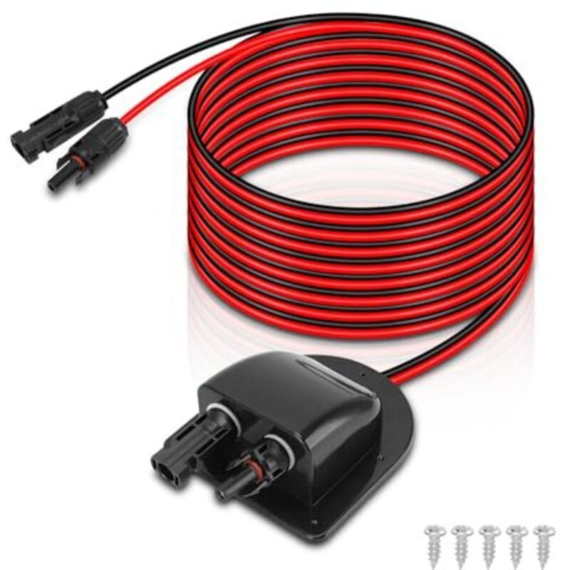 Solar Doppel Kabeldurchführung, Dachdurchführung Solar Wasserdicht mit ABS Gehäuse, 10Ft 10AWG Solar Verlängerungskabel, Solarmodule Kabelverbinder