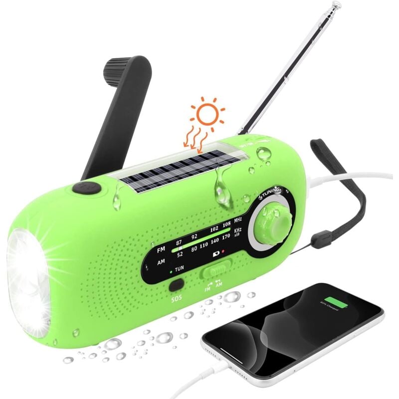 Solar-Dynamo-Radio, Solarradio mit SOS-Alarm für den Notfall, kleines Radio, wasserdichtes IPX3-Radio, AM/FM-Handkurbelradio, Taschenlampe,