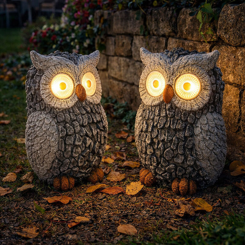 Solar Eule Gartenskulptur für Außen Gartendeko Figur Skulptur grau Akku, Kunststoff, 2x led 3000K, LxBxH 13,5x11,5x19,5 cm, 2er Set