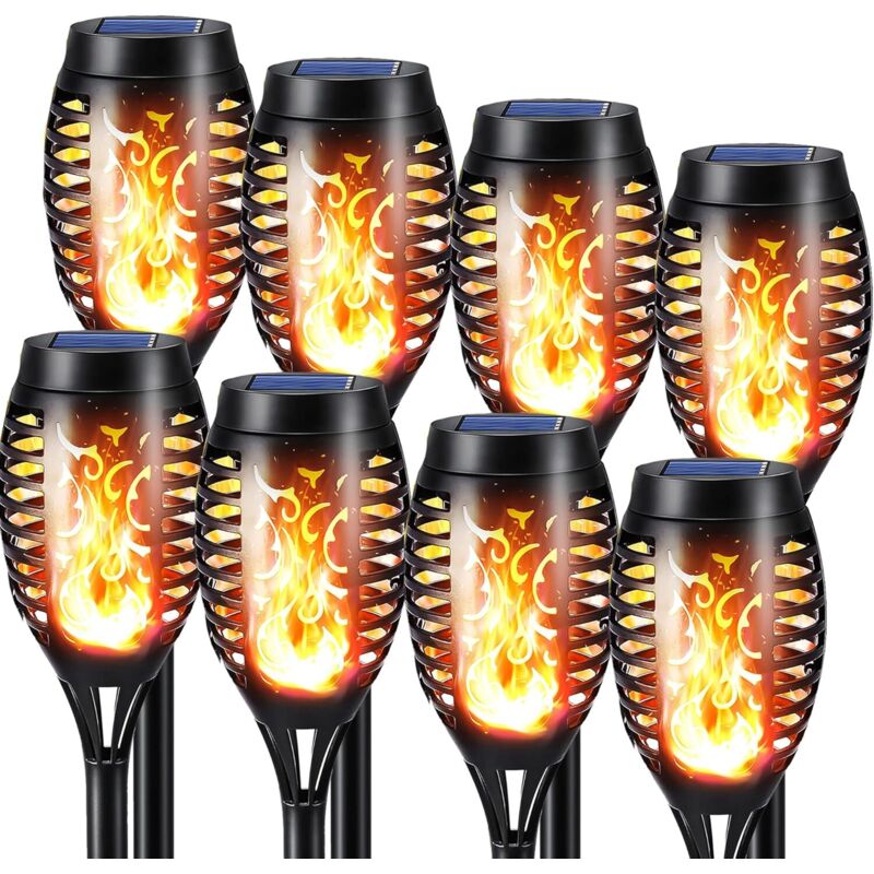 Solar-Flammenlichter für den Außenbereich – 8er-Pack wasserdichte Solar-Taschenlampen, flackernde Solar-Flammenlichter für Dekoration, Garten,