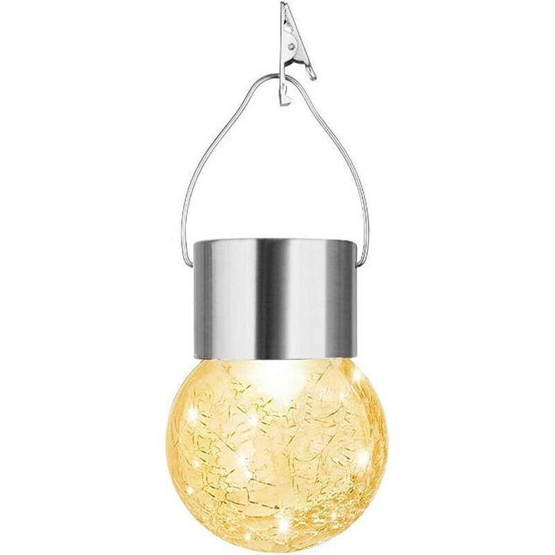 Solar-Laterne zum Anklemmen, Lichterkette mit Glaskugeln in Crackle-Optik – Dekorative LED-Weihnachtsbeleuchtung für Terrasse, Garten und Rasen