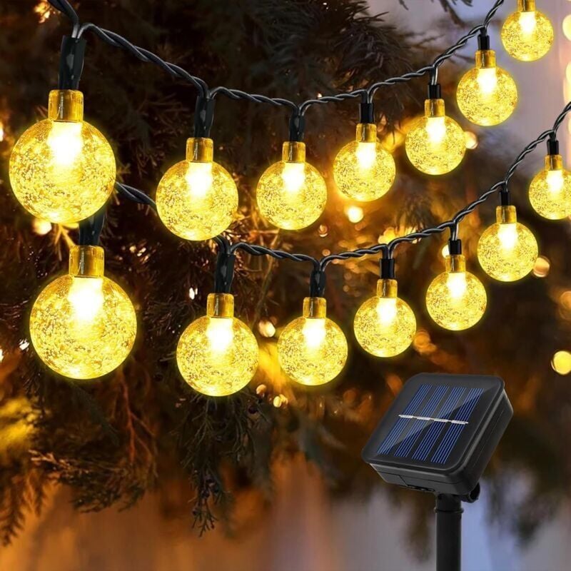 Solar Lichterkette 12M 100 led, Kristall Solar Lichterkette Außen Innen 8 Modi, IP65 Wasserdicht Outdoor Solar Laterne, Lichtkugel für Garten,