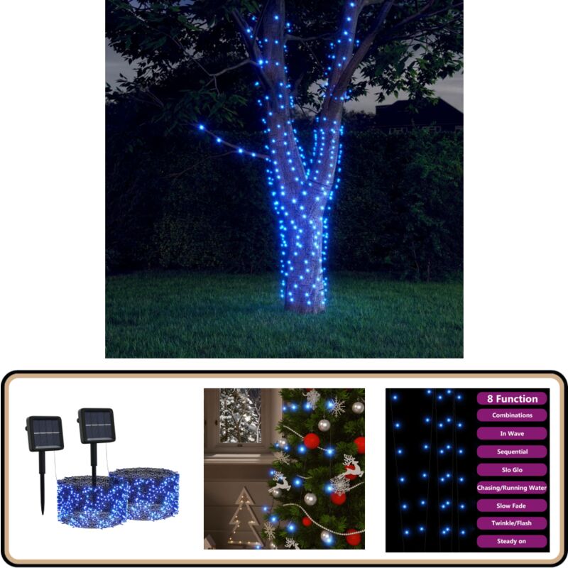 Solar-Lichterkette 2 Stk. 2x200 led Blau Innen Außen - Solarleuchte - Lichterkette - Outdoor Beleuchtung - Indoor Beleuchtung - Weihnachtsdeko