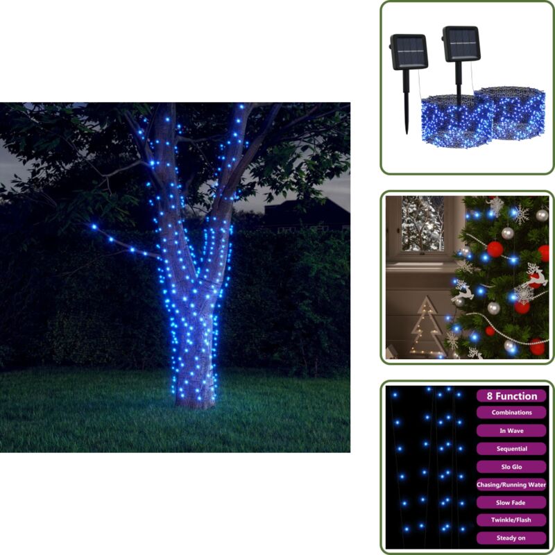 Solar-Lichterkette 2 Stk. 2x200 led Blau Innen Außen - Solarleuchte - Lichterkette - Outdoor Beleuchtung - Indoor Beleuchtung - Weihnachtsdeko