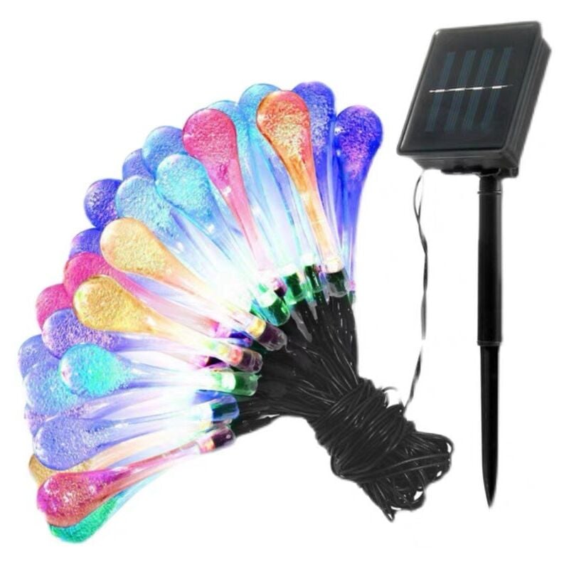 Solar-Lichterkette – 7 m, 50 LEDs, Lichterkette – 8 Modi, wasserdicht, Wassertropfen, Garten-Lichterkette für Erntedankfest, Weihnachtsdekoration,