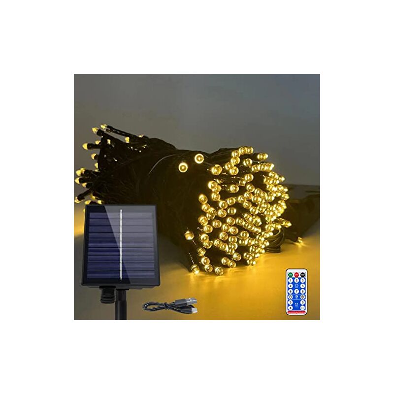 Solar Lichterkette aussen 50m 500LEDs Solar Weihnachtsbeleuchtung Warmweiß Lichtervorhang mit 8 Leuchtmodi Speicherfunktion & Timer & USB IP44