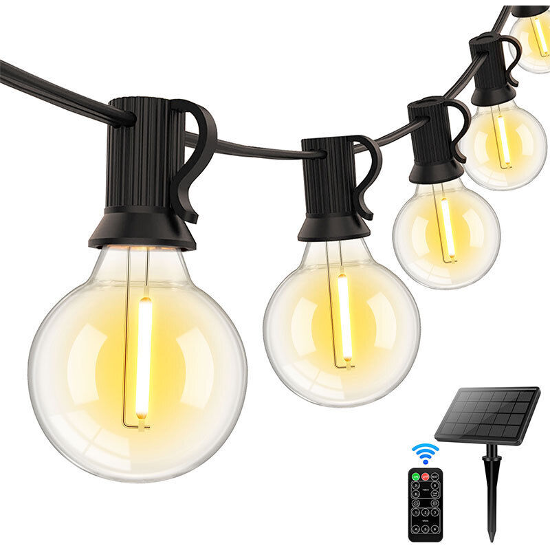 Solar Lichterkette Aussen Innen 15+1 LED Glühbirnen Lichterkette Außen 10M Garden Lichterkette Solar Outdoor Wetterfest Wasserdicht Solarlichterkette