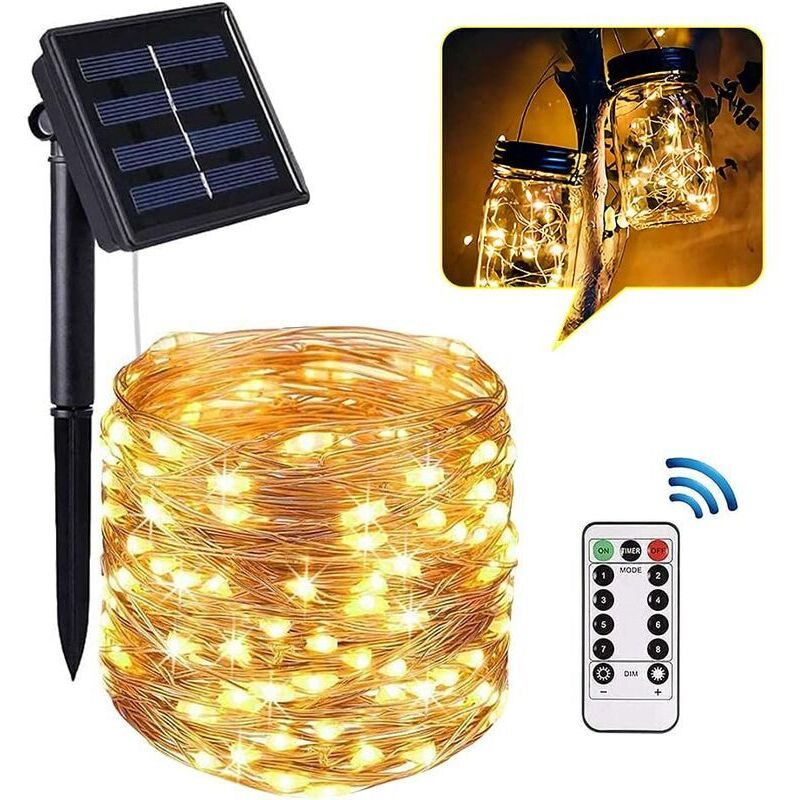 Solar-Lichterkette für den Außenbereich, 20 m, 200 LEDs, 8 Modi, IP65 wasserdicht, mit Kupferkabel, dekorative Lichterkette für Garten, Terrasse,