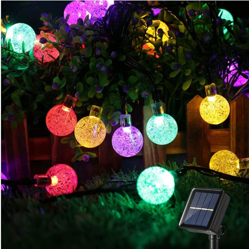Solar-Lichterkette für den Außenbereich, 6,5 m, 30 LEDs, Solar-Kugel-Lichterkette, 8 Modi, wasserdichte Kristall-Innenbeleuchtung für Garten,