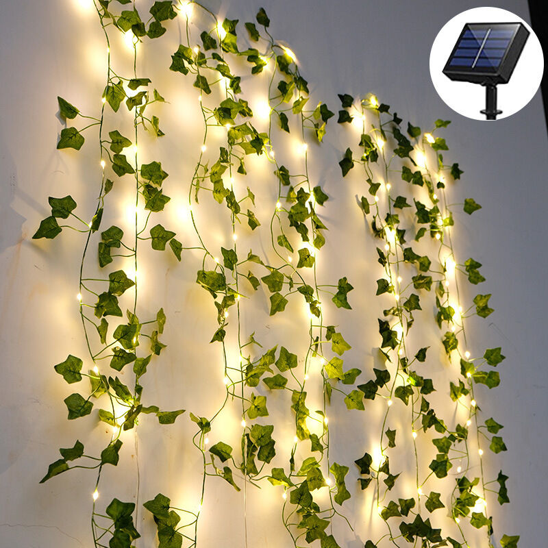 Solar-Lichterkette für den Außenbereich, künstliches Efeu, Solar-Lichterkette, wasserdichte Gartenbeleuchtung, 10 Meter 100 LED-Solar-Lichterkette, 8