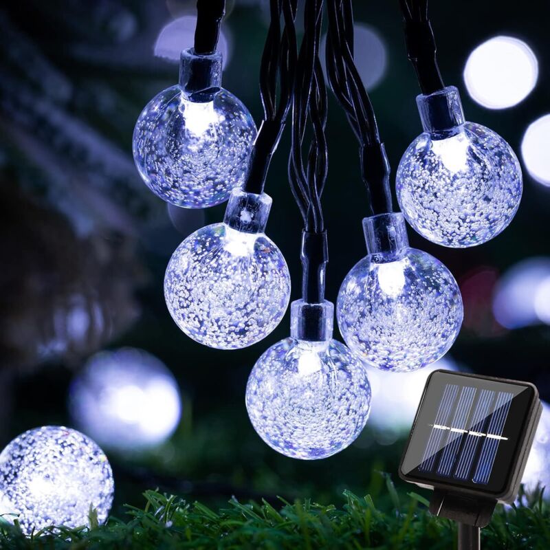 Solar-Lichterkette für draußen, kaltweiße Weihnachtsbeleuchtung, 30 LEDs, 6,5 m Solar-Kugellichter für draußen, wasserdicht, für Garten,