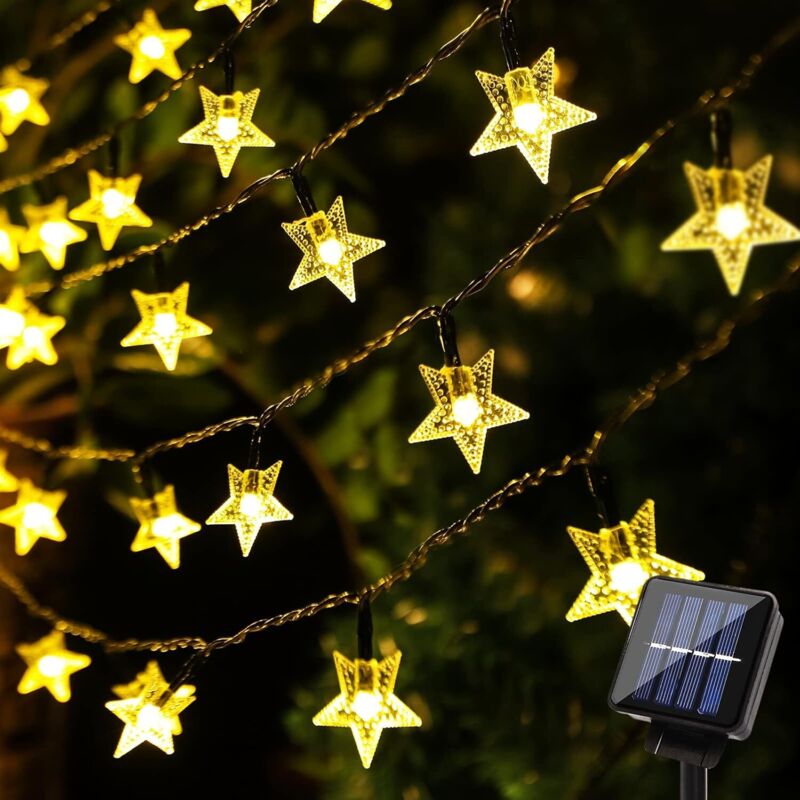 Solar-Lichterkette für draußen, warmweiße Weihnachtsbeleuchtung, 30 LEDs, 6,5 m, wasserdicht, Thanksgiving-Dekorationslichter für Zuhause,