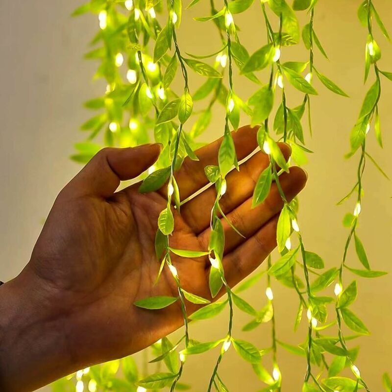 Solar-Lichterkette für draußen, Weidenblätter-Lichterkette für draußen, 100 LEDs, 3 m, 8 Modi, wasserdichte Solar-Lichterkette, für Hochzeit, Zaun,