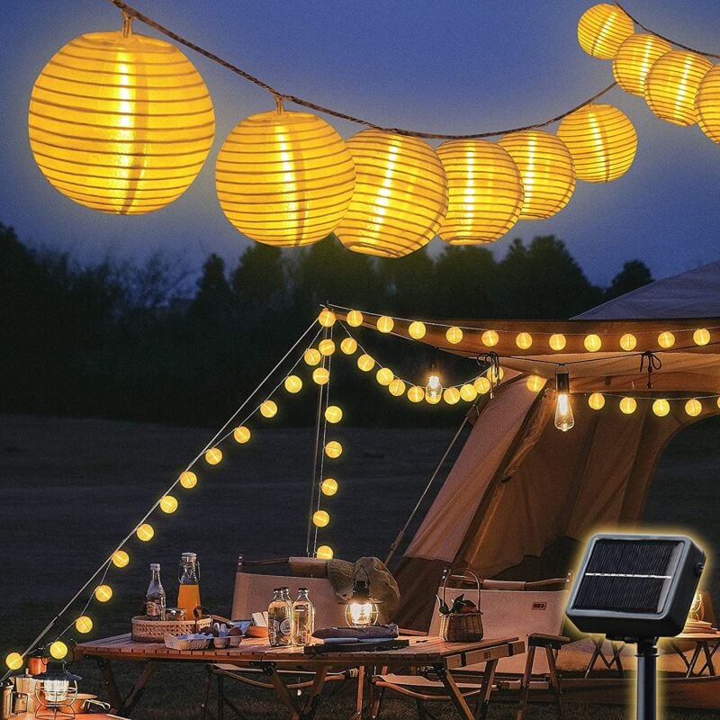 Solar Lichterkette Lampion Außen Camping Solar Lampions Außen Wetterfest, 8 Modi Solar Lichterkette Laternen für Garten Balkon Hof Fest Deko, 15m 50