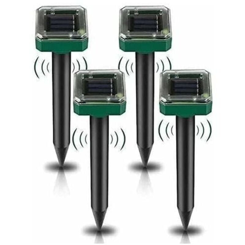 Solar-Maulwurfabwehr, 4 Stück, Solar-Ultraschall-Abwehr, Solar-Maulwurfabwehr, Ultraschall-Schlangenabwehr, IP65 wasserdichter Mäuseabwehr für den