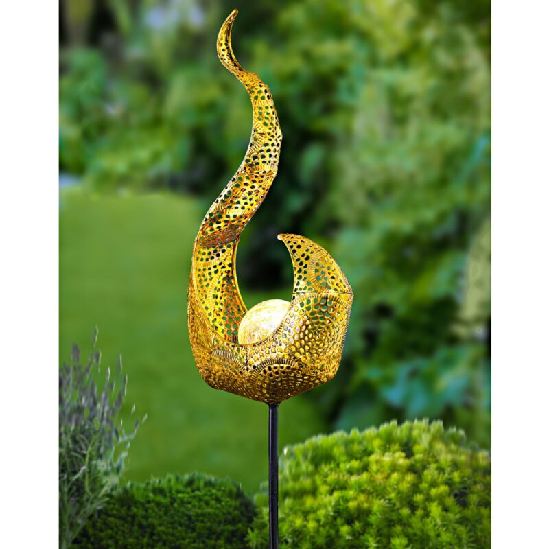 Buri - Solar Metall-Gartenstecker 78cm led Glaskugel Gartendeko Flamme oder Tropfen - Flamme