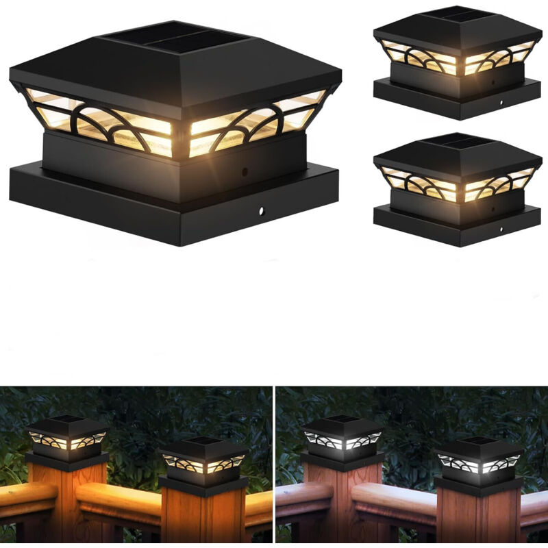 Solar-Pfostenkappen-Lichter, 2 Stück, Solar-Deck-Zaun-Pfostenleuchten für 8,9 x 8,9 cm, 4 x 4, 5 x 5 Holz-/Vinyl-Pfosten, Solar-Pfostenleuchten mit