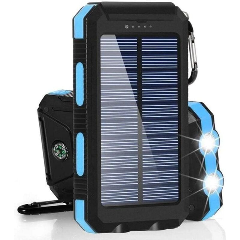 Mumu - Solar-Powerbank, 20.000 mAh, wasserdichtes Solar-Ladegerät, externer USB-Akku mit 2 Ausgängen, Tablets und mehr, mit Taschenlampe und Kompass