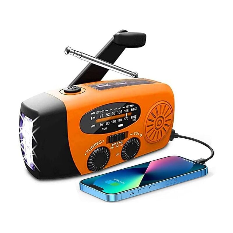 Solar Radio, Tragbar Kurbelradio Dynamo Radio mit AM/FM, Notfall Radio mit Kurbel, 2000mAh Wiederaufladbare Powerbank,LED