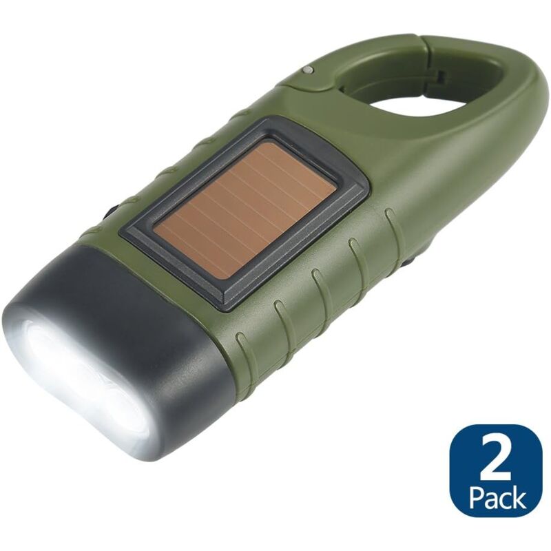 Ersandy - Solar-Taschenlampe, 2er-Set, Solar-LED-Taschenlampe und Handkurbel, wiederaufladbare Taschenlampe, Outdoor-Aktivitäten, Notfalllampe – Grün
