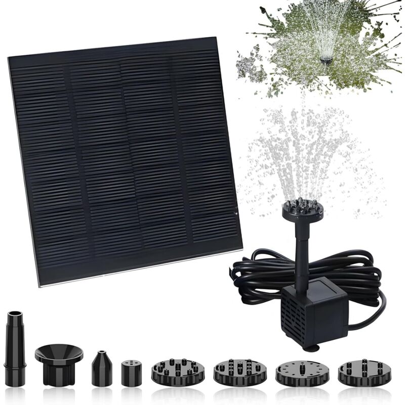 Solar Teichbrunnen 1,5W, 200L/H Solar Wasserpumpe, Solar Teichpumpe mit 6 Düsen, Solar Springbrunnen für Gartenteich, Wasserzirkulation