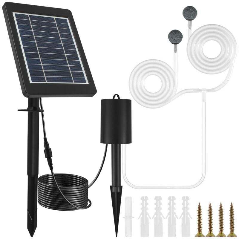 Solar-Teichpumpe, 3 W Solar-Teichpumpe, 3 Modi, Teichluftpumpe mit Sauerstoffschlauch und 2 Luftsteinen