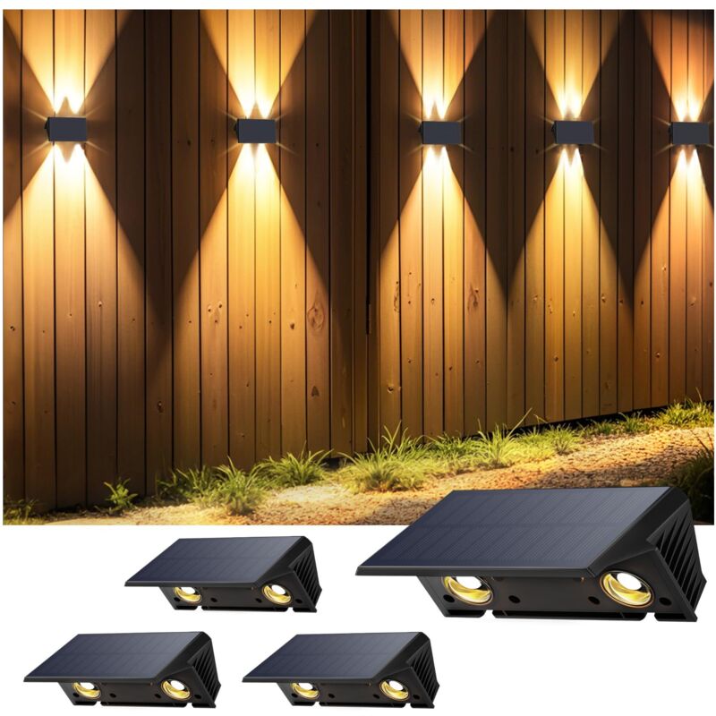 Solar Wandleuchte Außen, Neue Generation 2025 Up & Down Solar Wandleuchte Warmweiß 1500mAh Solar Wandlampe Außen IP67 Wasserdicht 4 Stück 120 Lumen