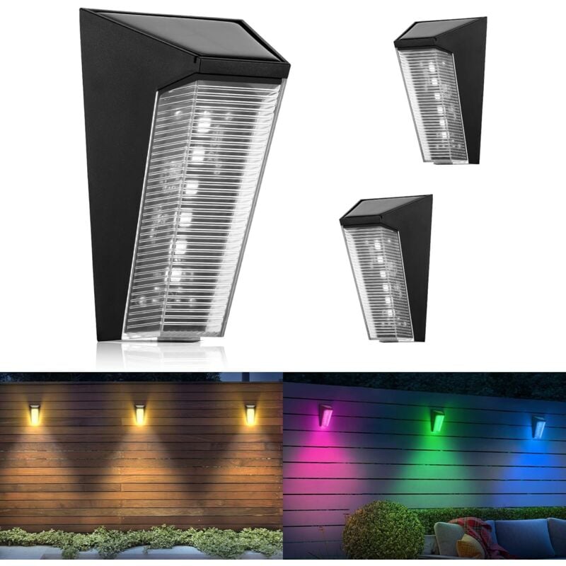 Solar-Wandleuchten für draußen, 2er-Pack wasserdichte Solar-Wandbeleuchtung für draußen, 5 Modi rgb und Warmweiß, Solar-Gartenleuchten für Wände,