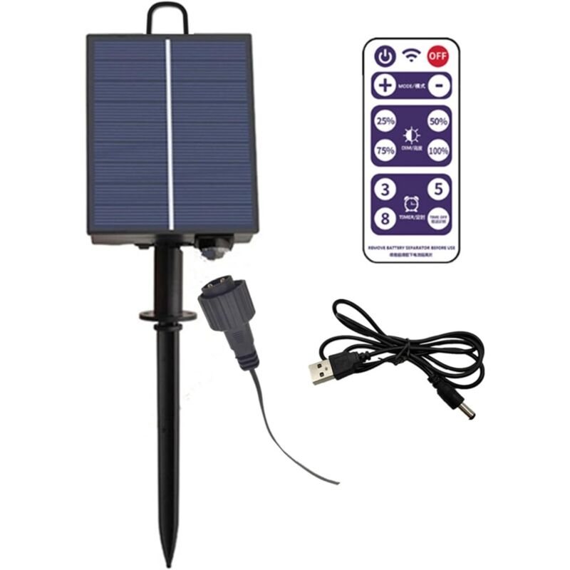 Solarbatteriebox für LED-Lichterketten, Bedienfeld für Lichterketten im Freien mit Gleichstromladegerät, 8 Modi, Fernbedienung,