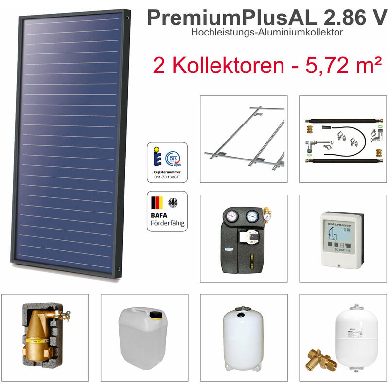 Solarbayer ® - Solarbayer PremiumPlusAL Solarpaket 2 Ziegel Bruttofläche 5,72 m² Solaranlage