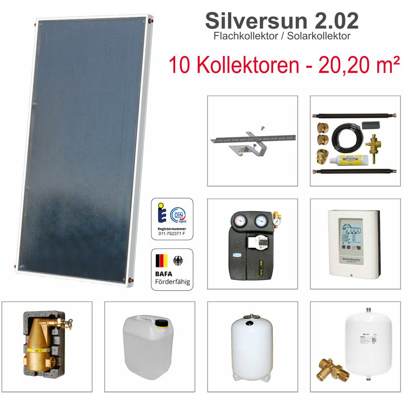 Solarbayer ® - Solarbayer Silversun Flachkollektor Solarpaket 10 Solaranlage 20,20 m² Solar