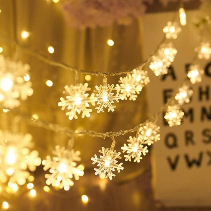Solarbetriebene Lichterkette für den Außenbereich, 30 warmweiße LEDs – 6,5 m, IP65 wasserdicht – Schneeflocken-Weihnachtsdekoration – Garten, Terrasse