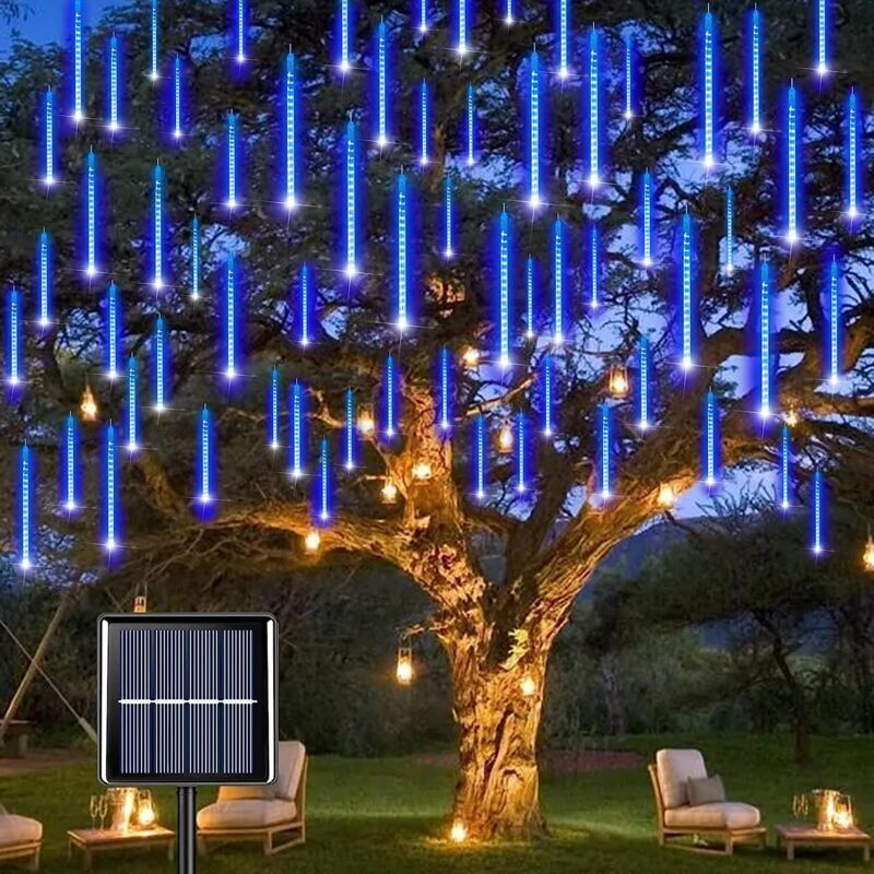 Solarbetriebene Lichterkette mit Meteor-Effekt, wasserdicht (IP65), ideal für Weihnachtsdekoration mit 8 x 30 cm langen Röhren (insgesamt 240 LEDs)
