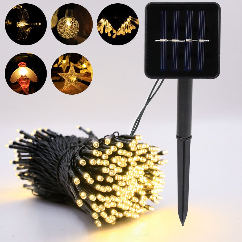 Solarbetriebene Lichterkette für den Außenbereich, 1 Packung, 12 m, 100 LEDs, wasserdicht, 8 Modi, dekorative Lichterkette (Warmweiß)