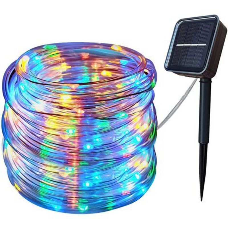 Solarbetriebene Weihnachtsbeleuchtung, 12 m, 100 LEDs, 8 Modi, IP44 wasserdicht, 4,5 V, 6 W, mehrfarbig